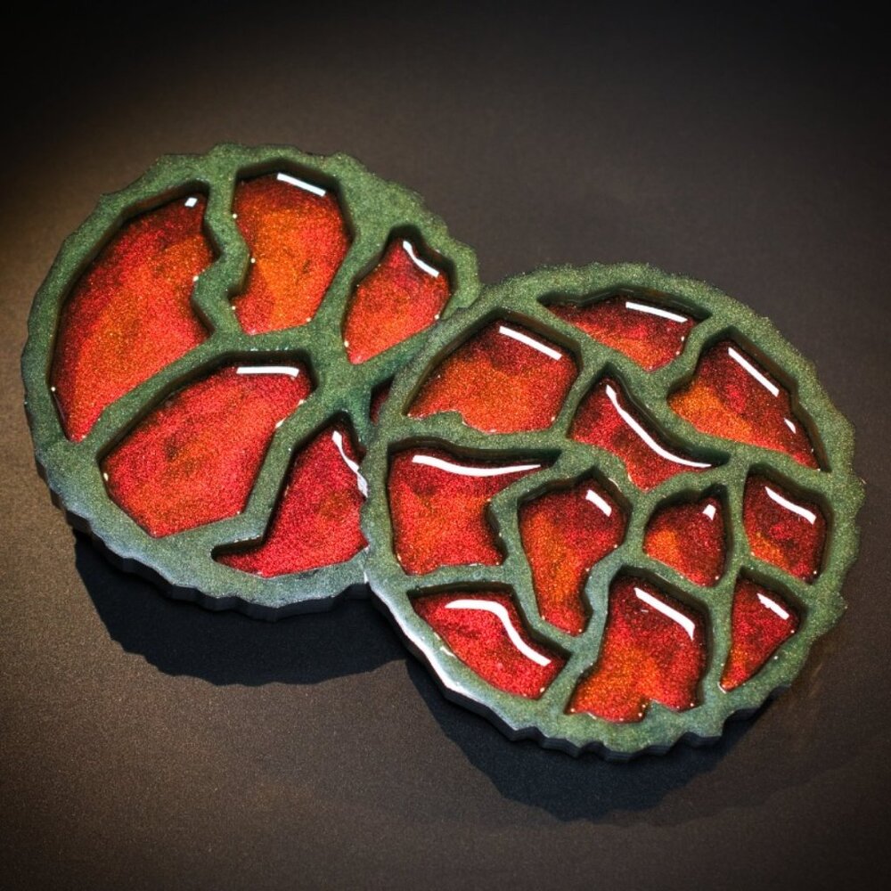 Bonsai Green and Copper Geode Agate Coasters – Set of 2